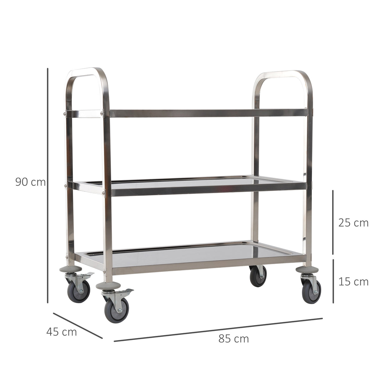 easycomfort easycomfort carrello da cucina 3 ripiani aperti 4 ruote omnidirezionali con 2 freni cuscinetti anti collisione in acciaio inossidabile 430 argento 85x45x90cm ean 8054144138558