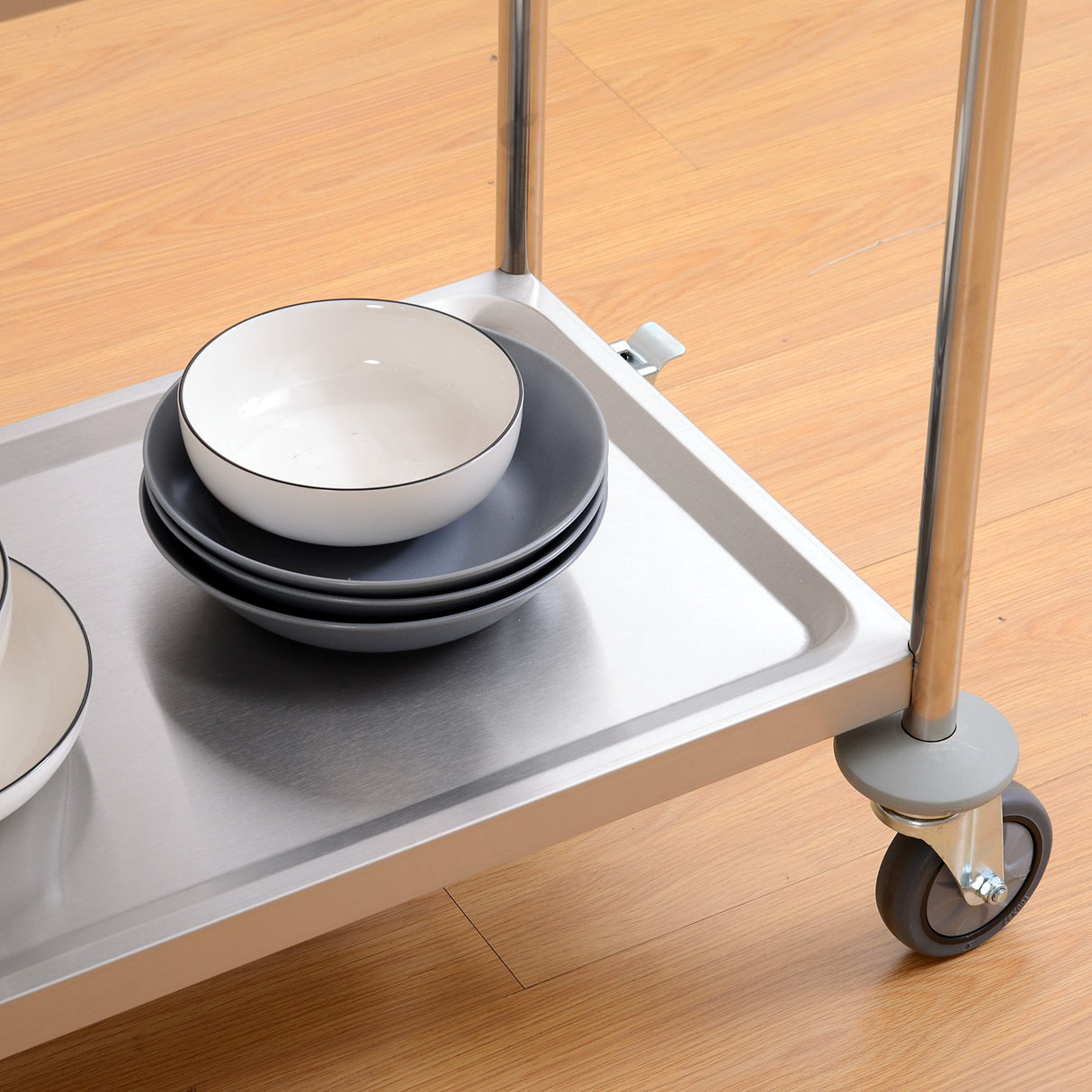 easycomfort easycomfort carrello da cucina 2 ripiani con ruote in acciaio inox 71x41x81cm argento ean 8054144139425