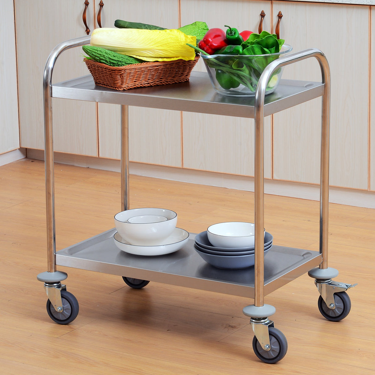 easycomfort easycomfort carrello da cucina 2 ripiani con ruote in acciaio inox 71x41x81cm argento ean 8054144139425