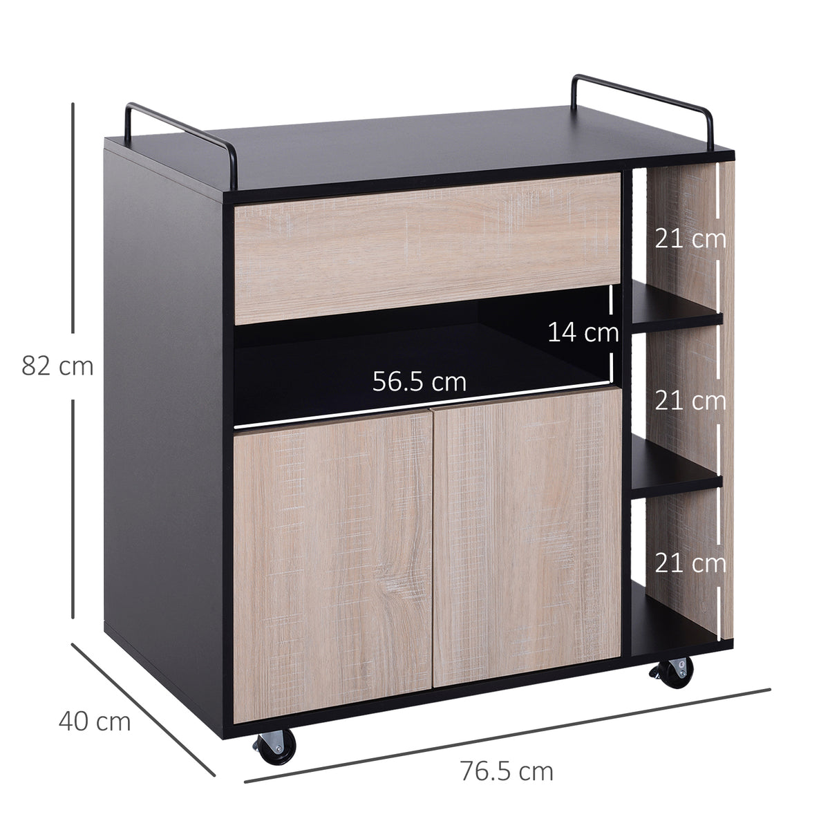 easycomfort easycomfort carrello da cucina multiuso moderno con ruote cassetto anta in legno rovere 765x40x82cm ean 8054144132174