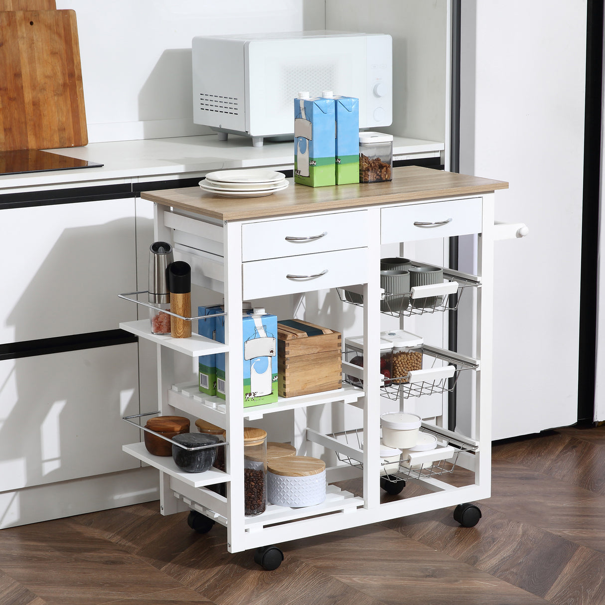 easycomfort easycomfort carrello da cucina con ruote mobile da cucina salvaspazio in legno massiccio 3 cassetti 3 cestelli 2 portaspezie 2 ripiani 92x37x82 cm ean 8054144134727