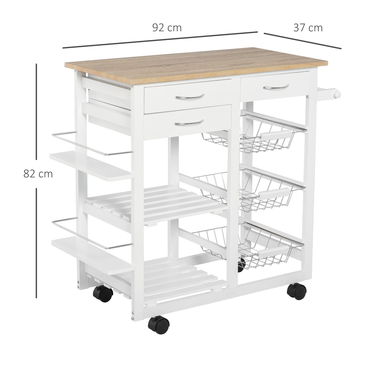 easycomfort easycomfort carrello da cucina con ruote mobile da cucina salvaspazio in legno massiccio 3 cassetti 3 cestelli 2 portaspezie 2 ripiani 92x37x82 cm ean 8054144134727