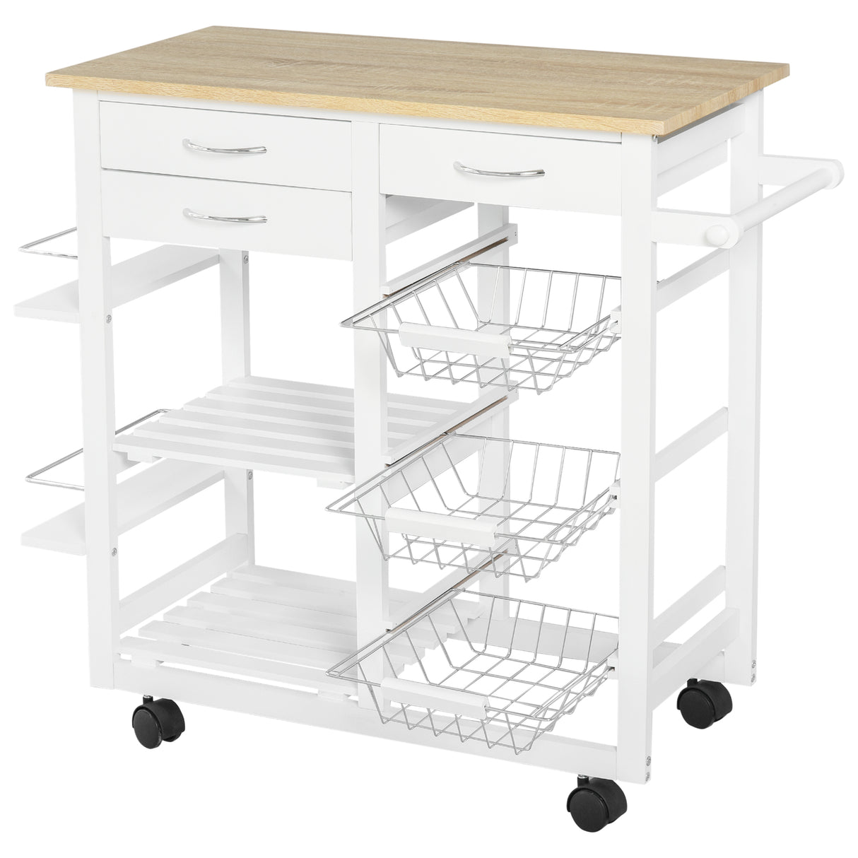 easycomfort easycomfort carrello da cucina con ruote mobile da cucina salvaspazio in legno massiccio 3 cassetti 3 cestelli 2 portaspezie 2 ripiani 92x37x82 cm ean 8054144134727