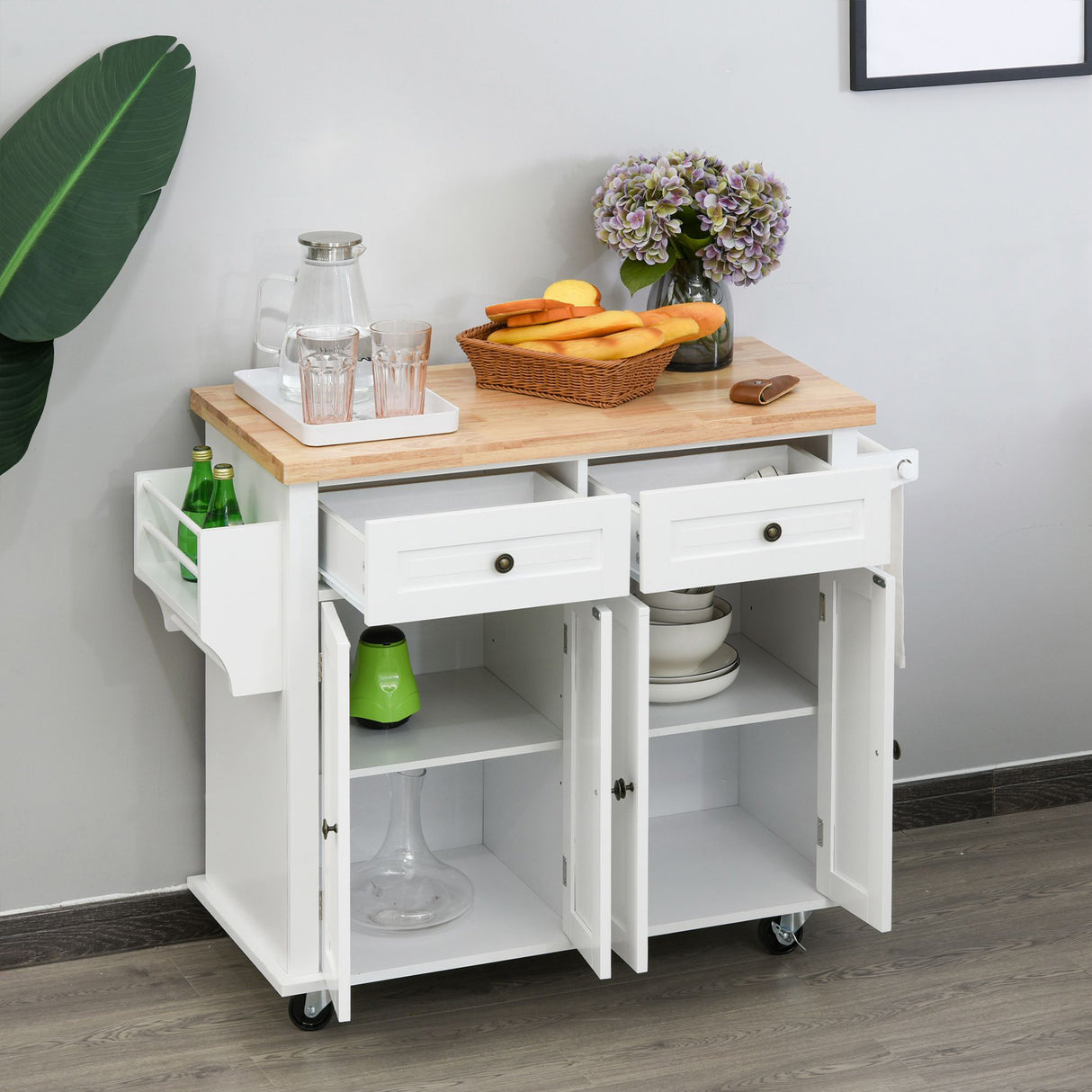 easycomfort easycomfort carrello da cucina portavivande con cassetti armadietti portaspezie e 4 ruote legno 111x44 5x82 5cm bianco