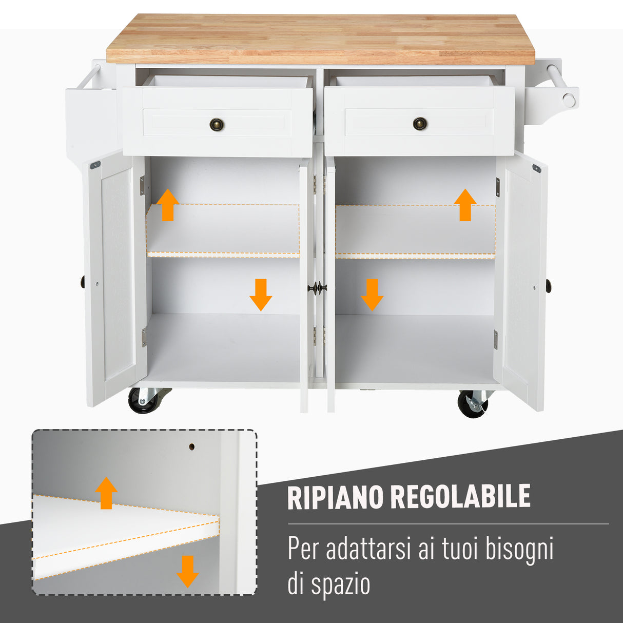 easycomfort easycomfort carrello da cucina portavivande con cassetti armadietti portaspezie e 4 ruote legno 111x44 5x82 5cm bianco