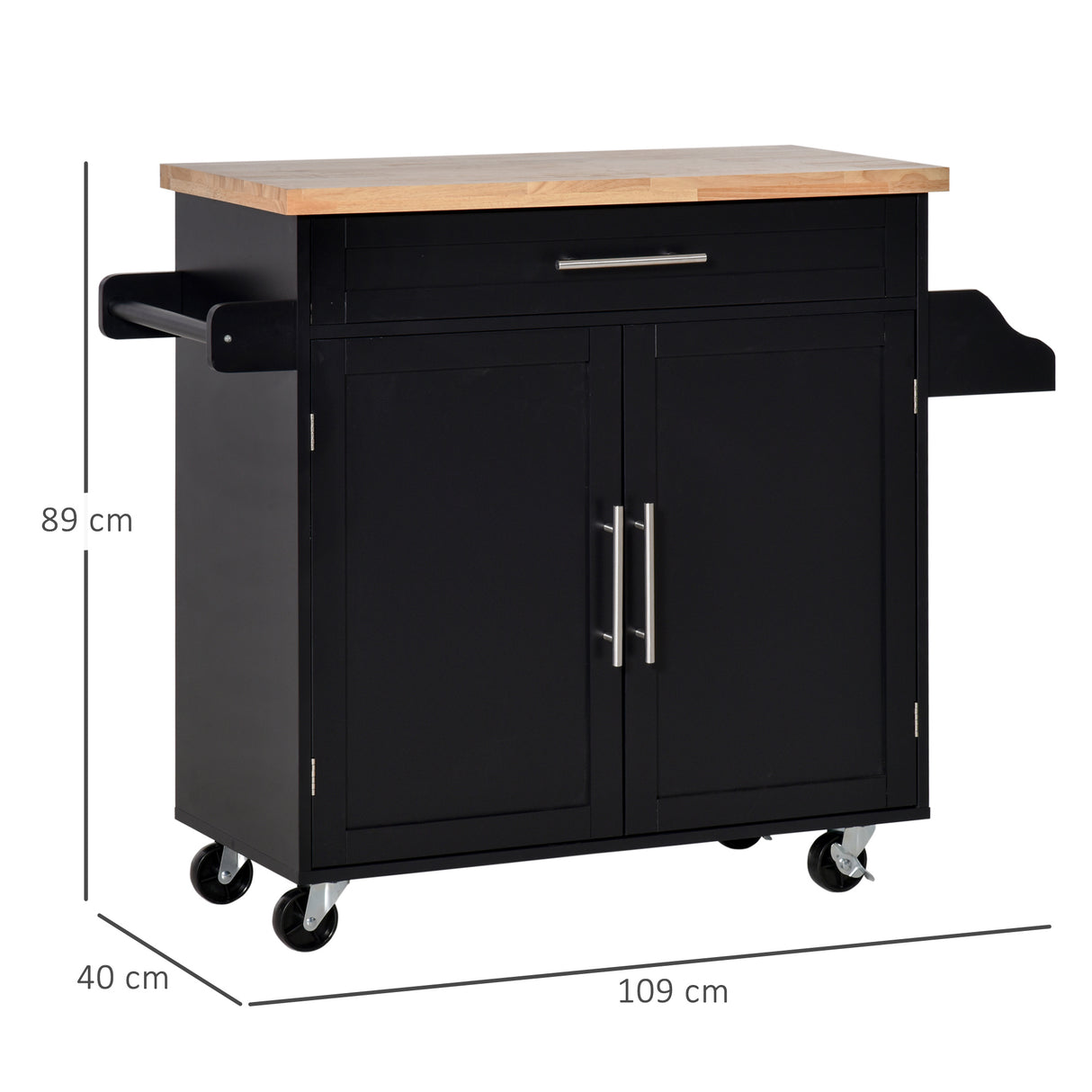 easycomfort easycomfort carrello da cucina con cassetti portaspezie e armadietto carrelloda portata con 4 ruote e piano di lavoro in legno 109x40x89cm nero