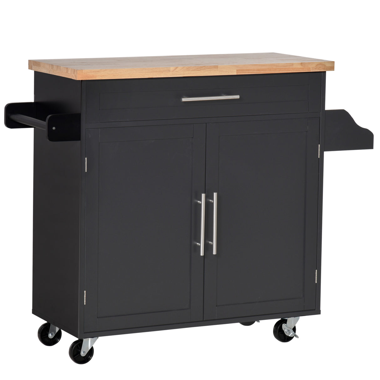 easycomfort easycomfort carrello da cucina con cassetti portaspezie e armadietto carrelloda portata con 4 ruote e piano di lavoro in legno 109x40x89cm nero