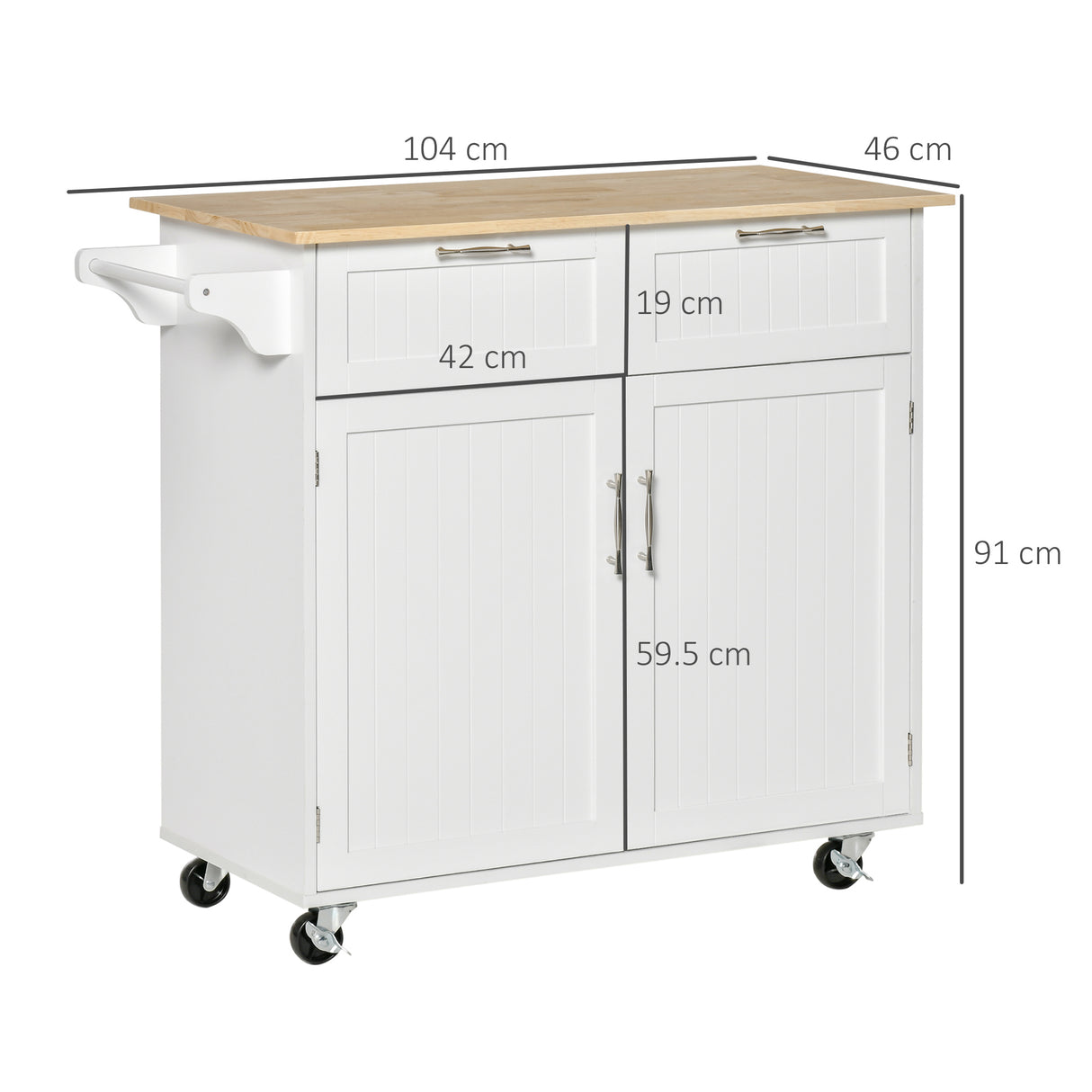 easycomfort easycomfort carrello da cucina multiuso in legno con 2 cassetti 104x46x91cm bianco