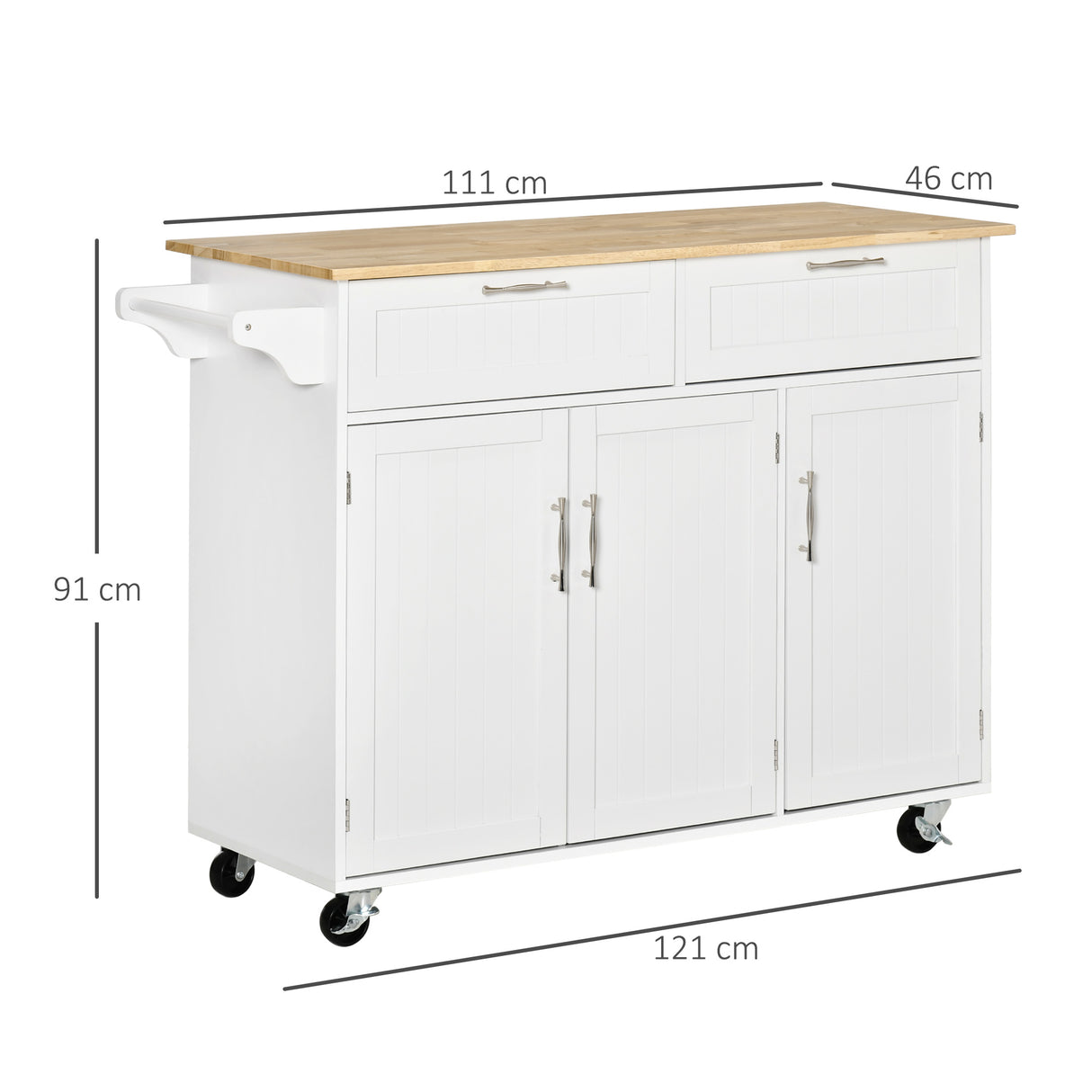 easycomfort easycomfort carrello da cucina multiuso in legno con 2 cassetti 3 antine e 4 ruote 121x46x91cm bianco