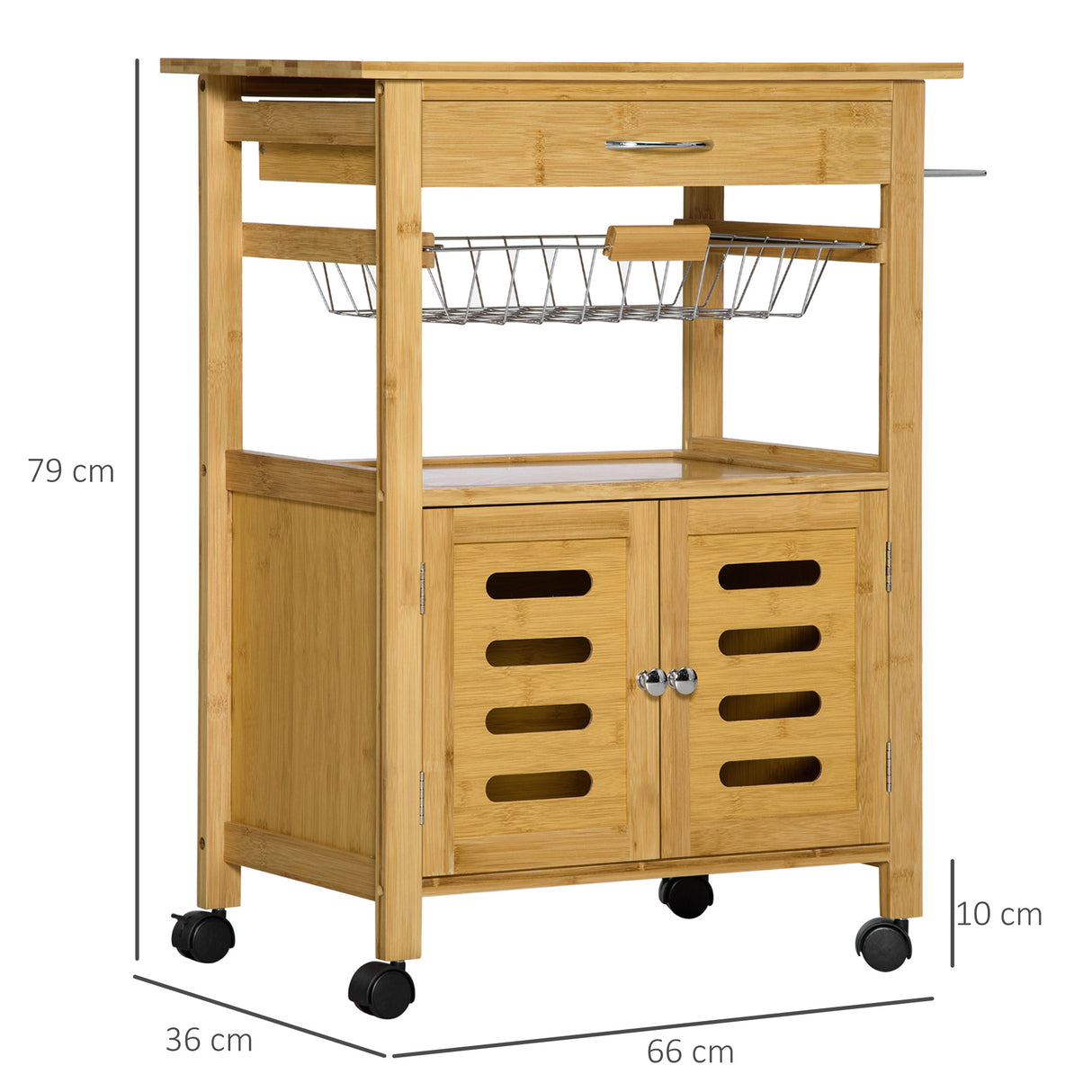 easycomfort easycomfort carrello da cucina con cassetto armadietto e cestino estraibile in legno con ruote girevoli 66x36x79cm
