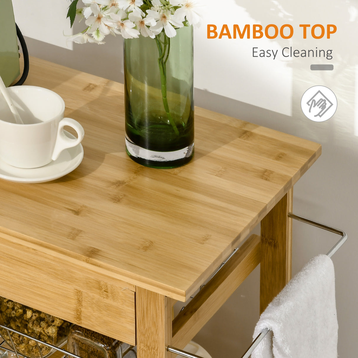 easycomfort easycomfort carrello da cucina con cassetto armadietto e cestino estraibile in legno con ruote girevoli 66x36x79cm