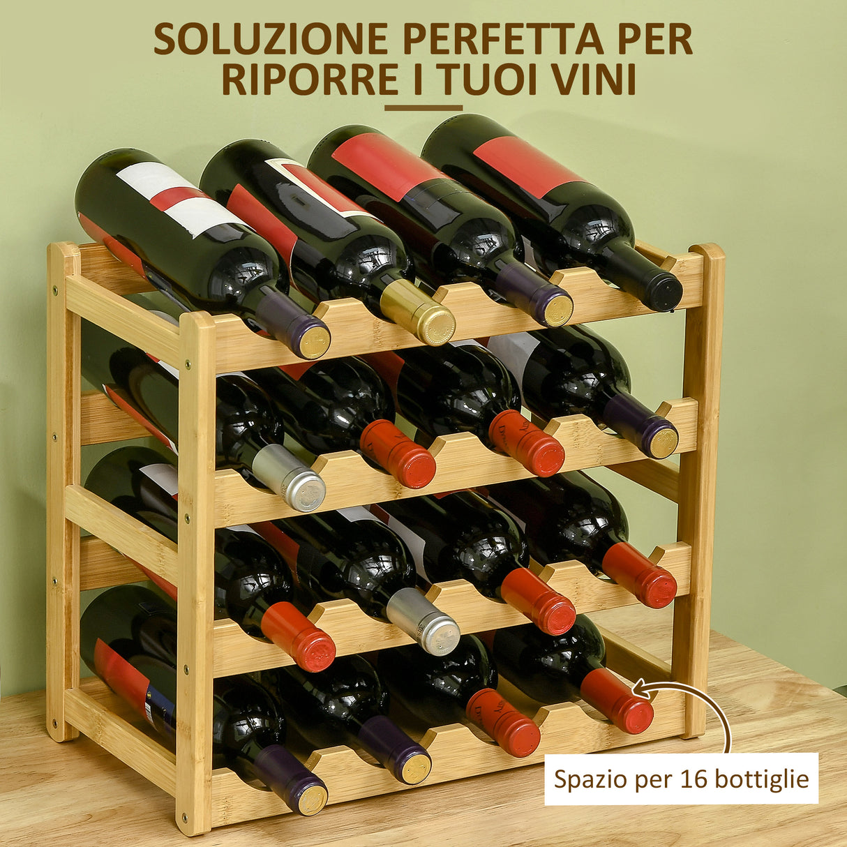 easycomfort easycomfort scaffale portabottiglie vino a 4 livelli per 16 bottiglie in legno di bambu 43x23 5x38cm