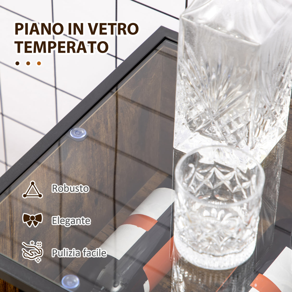 easycomfort easycomfort mobile multiuso con portabottiglie vani aperti e armadietto stile industriale 60x40x100cm marrone