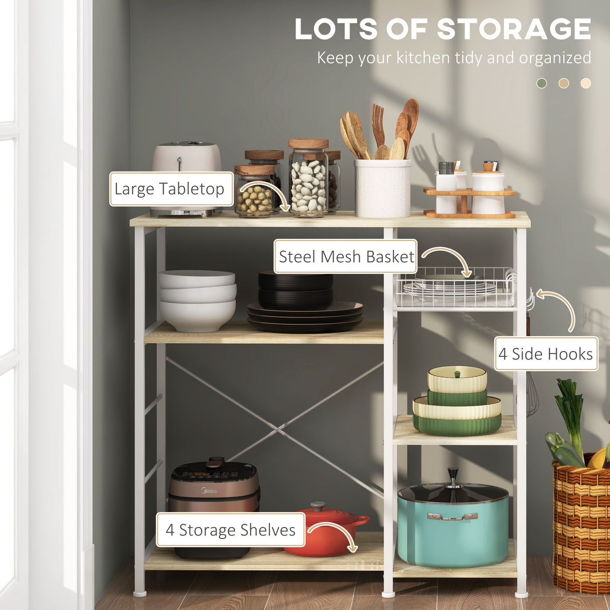 easycomfort easycomfort mobile cucina moderno a 4 ripiani con cestino e ganci in legno e acciaio 90x40x84 5cm quercia e bianco