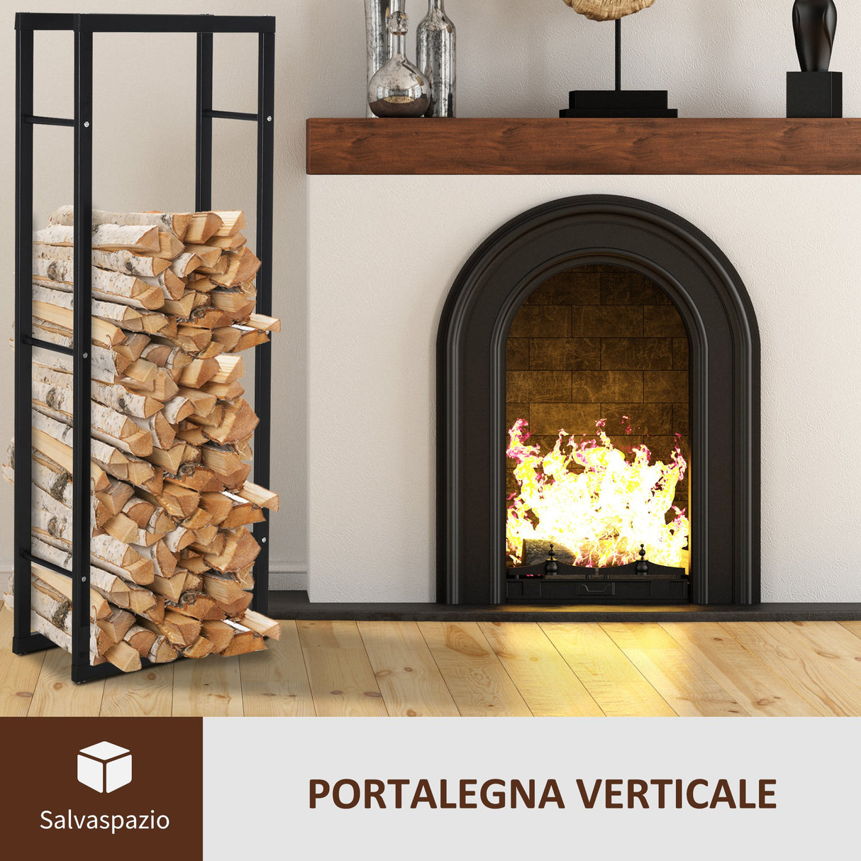 easycomfort easycomfort scaffale porta legna verticale per interno in ferro nero 40x25x150cm