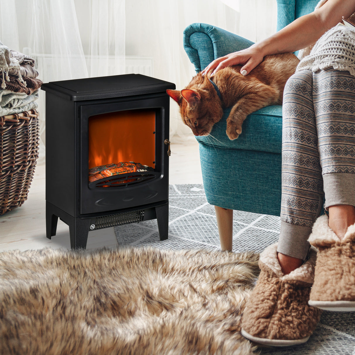 easycomfort camino elettrico da terra con effetto fiamma temperatura regolabile copertura 15 20m nero