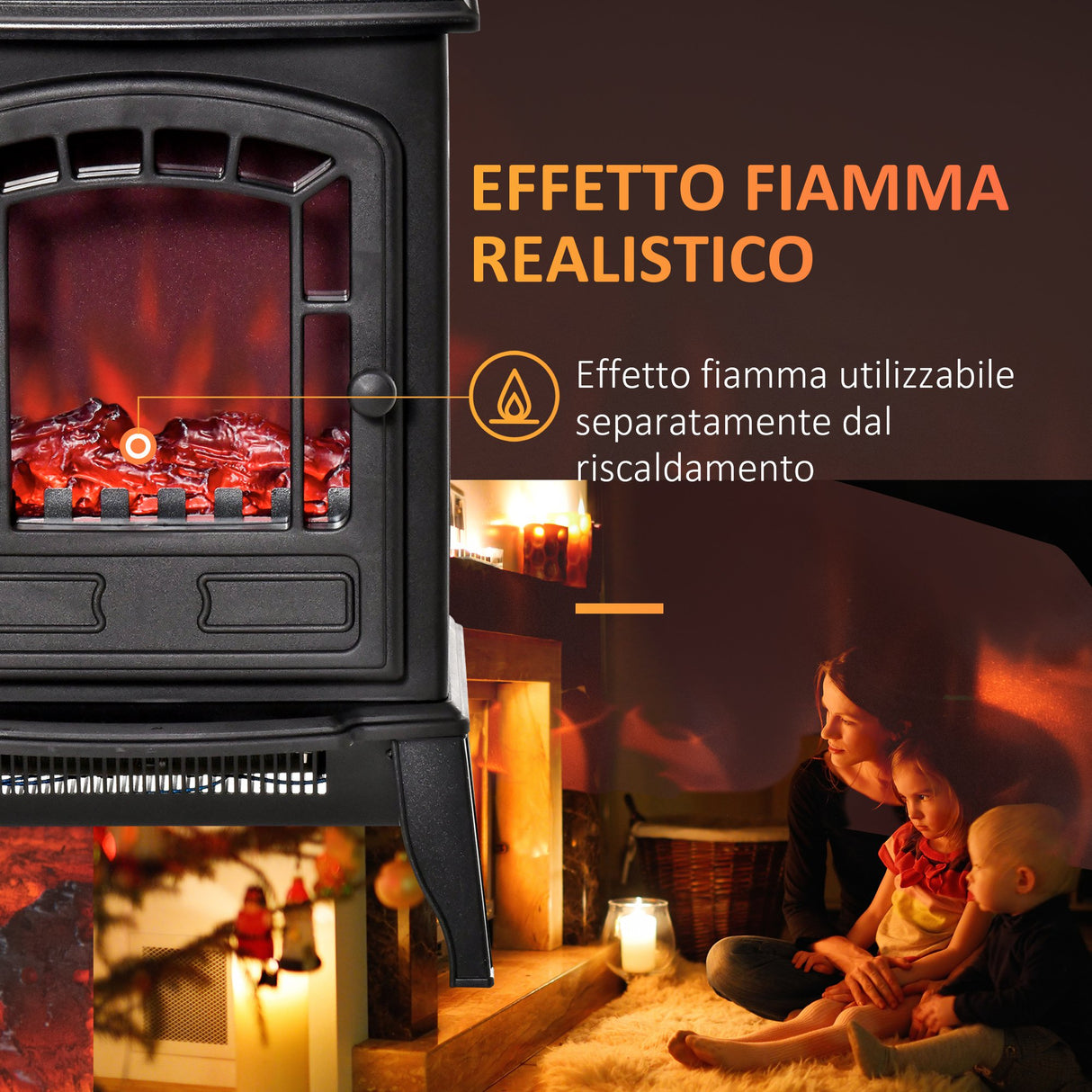 easycomfort camino elettrico con effetto fiamma temperatura regolabile copertura 20 25m nero