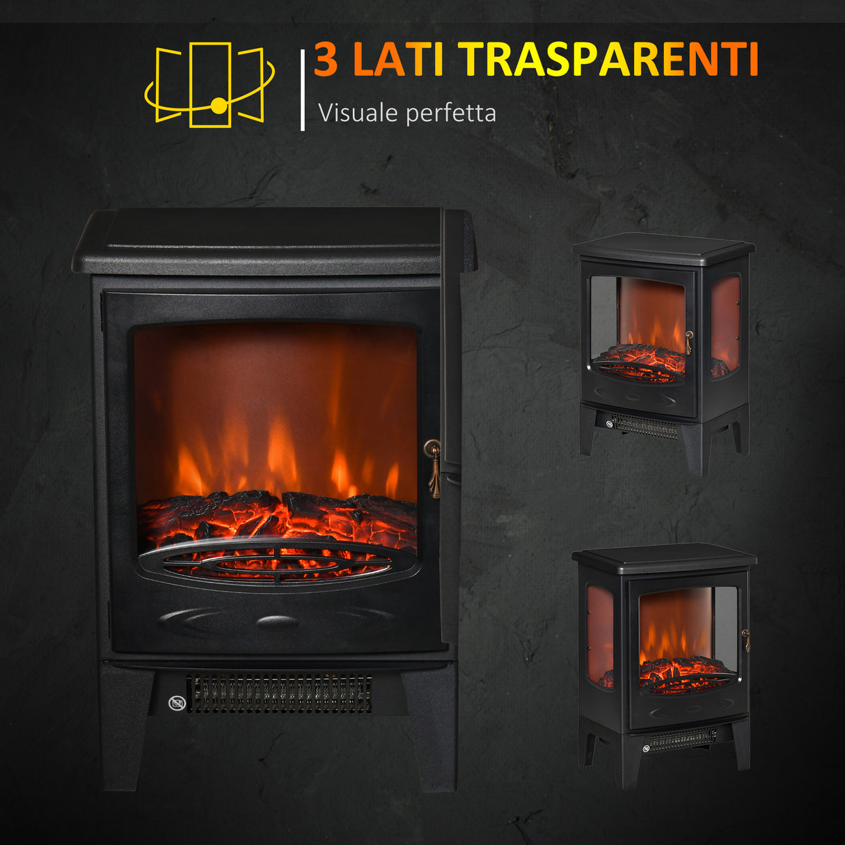 easycomfort camino elettrico effetto fiamma e 3 lati aperti temperatura regolabile copertura 20 25m nero