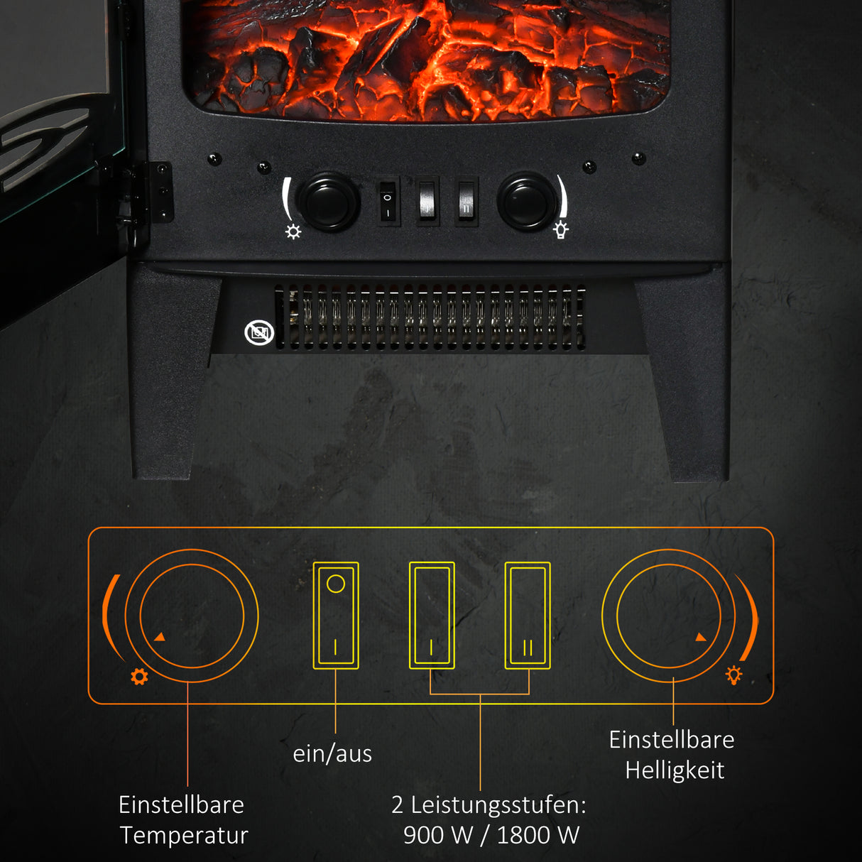 easycomfort camino elettrico effetto fiamma e 3 lati aperti temperatura regolabile copertura 20 25m nero