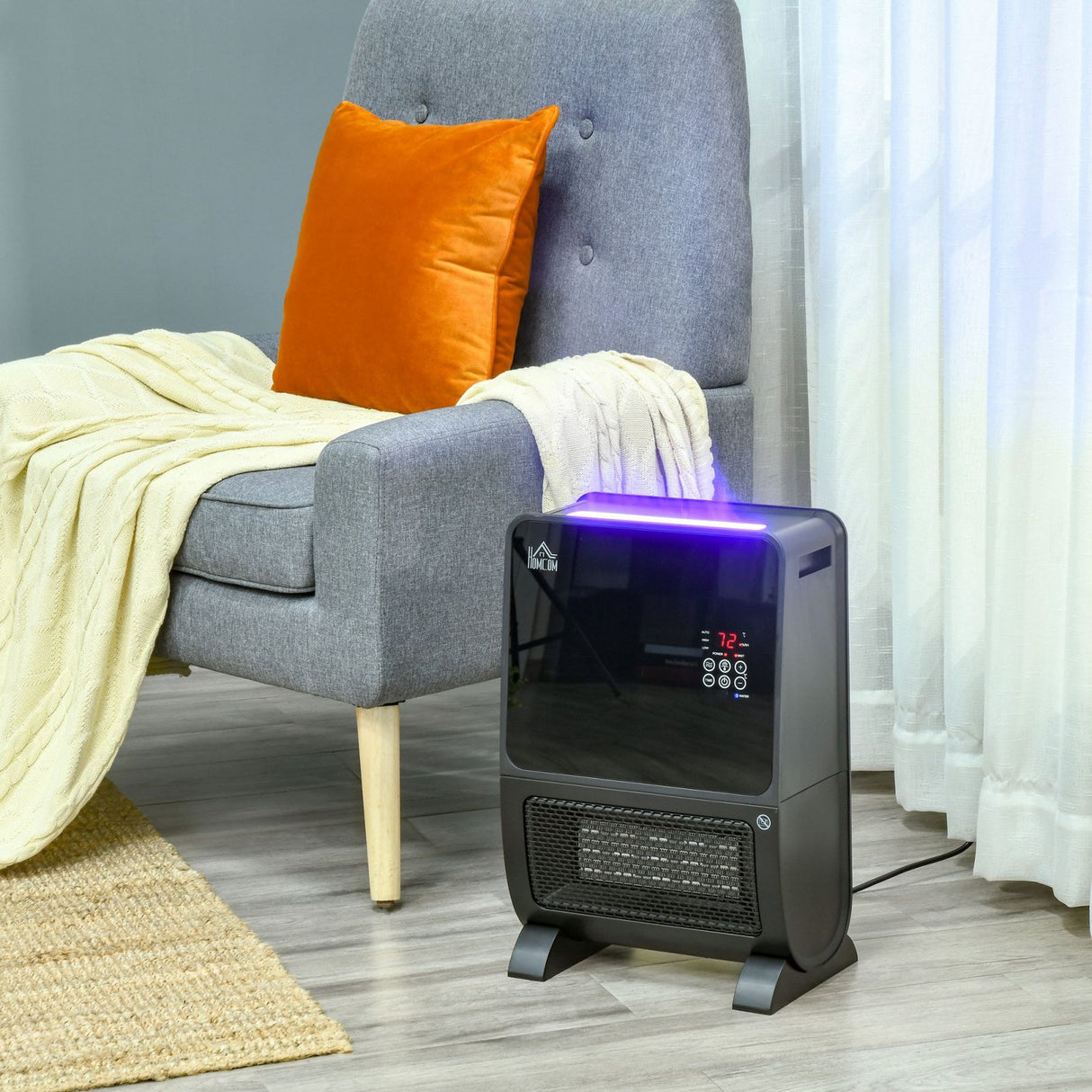 easycomfort stufa elettrica 2 in 1 con umidificatore luce led a 3 colori e ultravioletti timer e telecomando 33x21x49.5cm nero