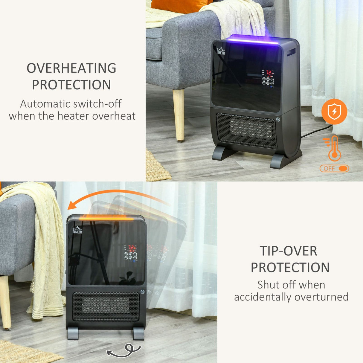 easycomfort stufa elettrica 2 in 1 con umidificatore luce led a 3 colori e ultravioletti timer e telecomando 33x21x49.5cm nero