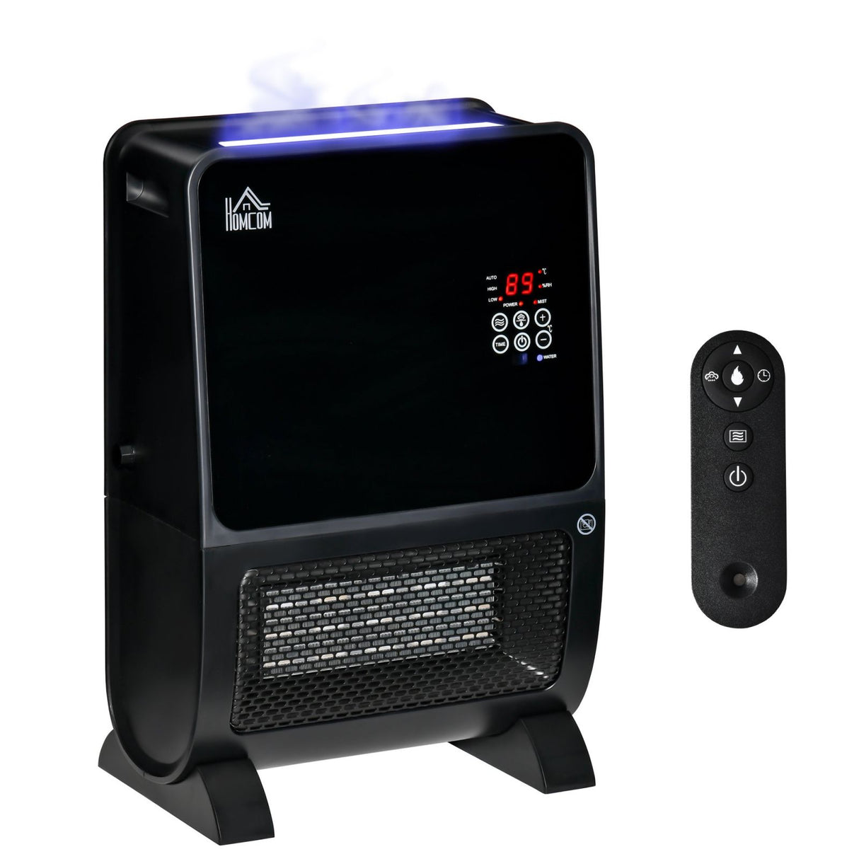easycomfort stufa elettrica 2 in 1 con umidificatore luce led a 3 colori e ultravioletti timer e telecomando 33x21x49.5cm nero