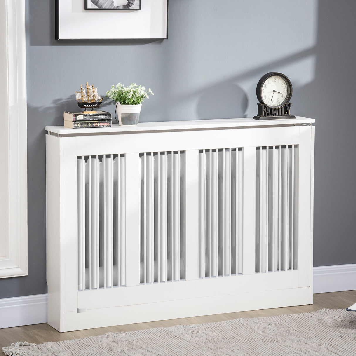 easycomfort copritermosifone a doghe moderno ed elegante per la casa in mdf e acciaio 120x18x84cm bianco