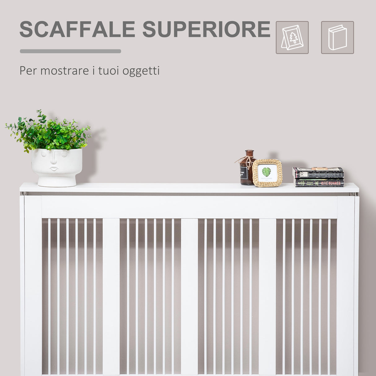 easycomfort copritermosifone a doghe moderno ed elegante per la casa in mdf e acciaio 120x18x84cm bianco