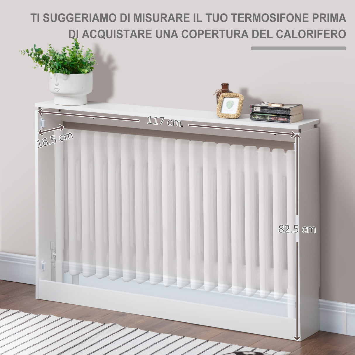 easycomfort copritermosifone a doghe moderno ed elegante per la casa in mdf e acciaio 120x18x84cm bianco