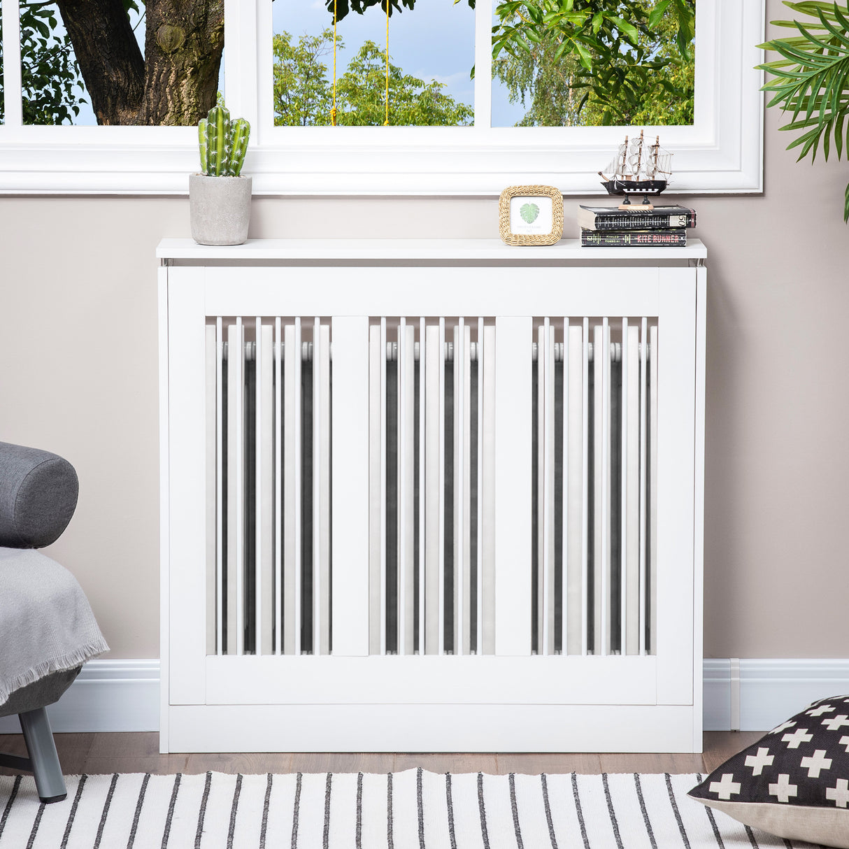 easycomfort easycomfort copritermosifone a doghe moderno ed elegante per la casa in mdf e acciaio 90x18x84cm bianco