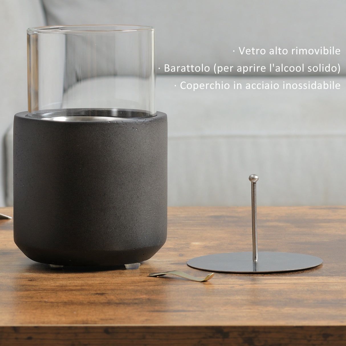 easycomfort camino a bioetanolo da tavolo con serbatoio da 0.4l 12x12x19cm grigio scuro