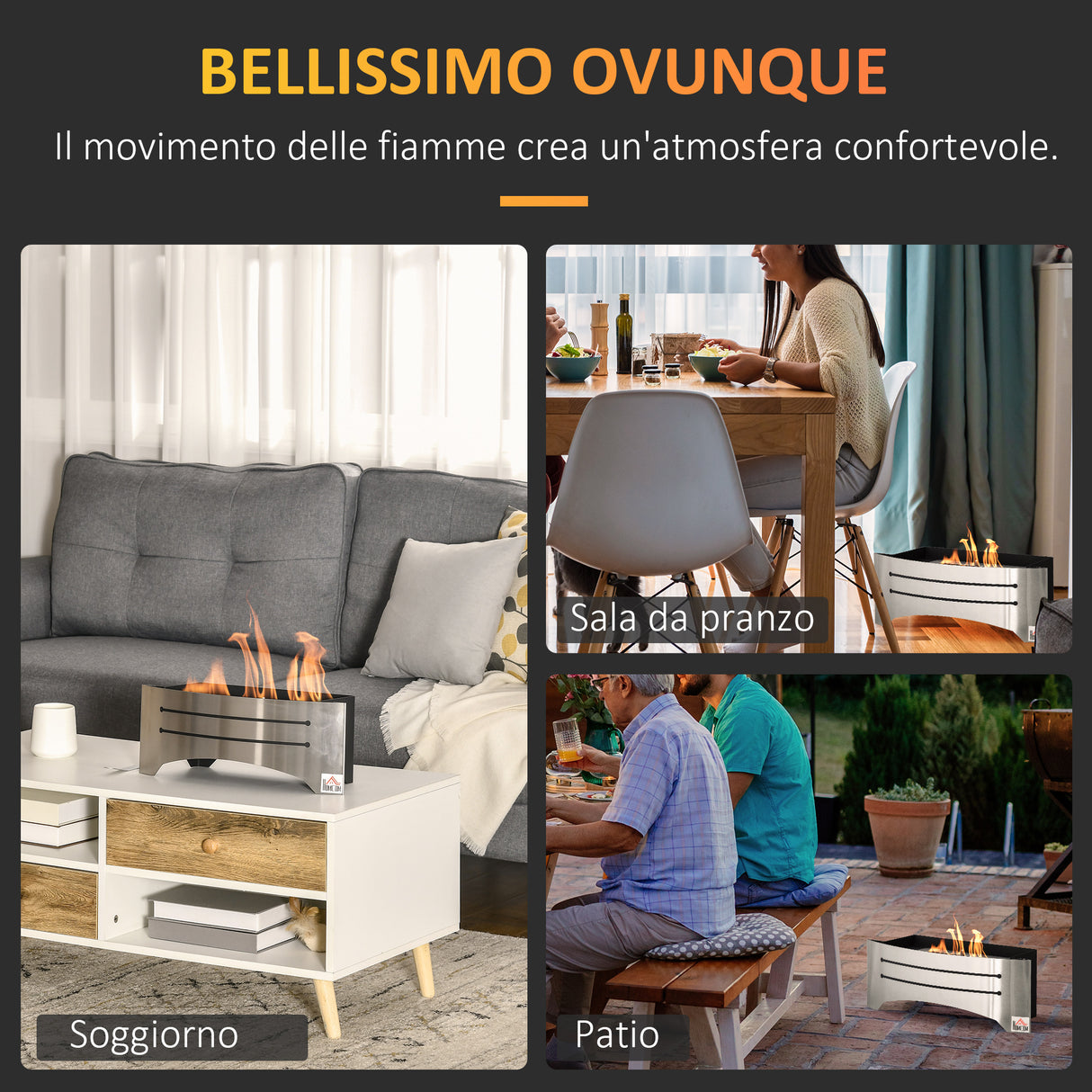 easycomfort camino bioetanolo in acciaio inox 3h di combustione con serbatoio 1.5l e copertura 25m 45x18x17 cm argento