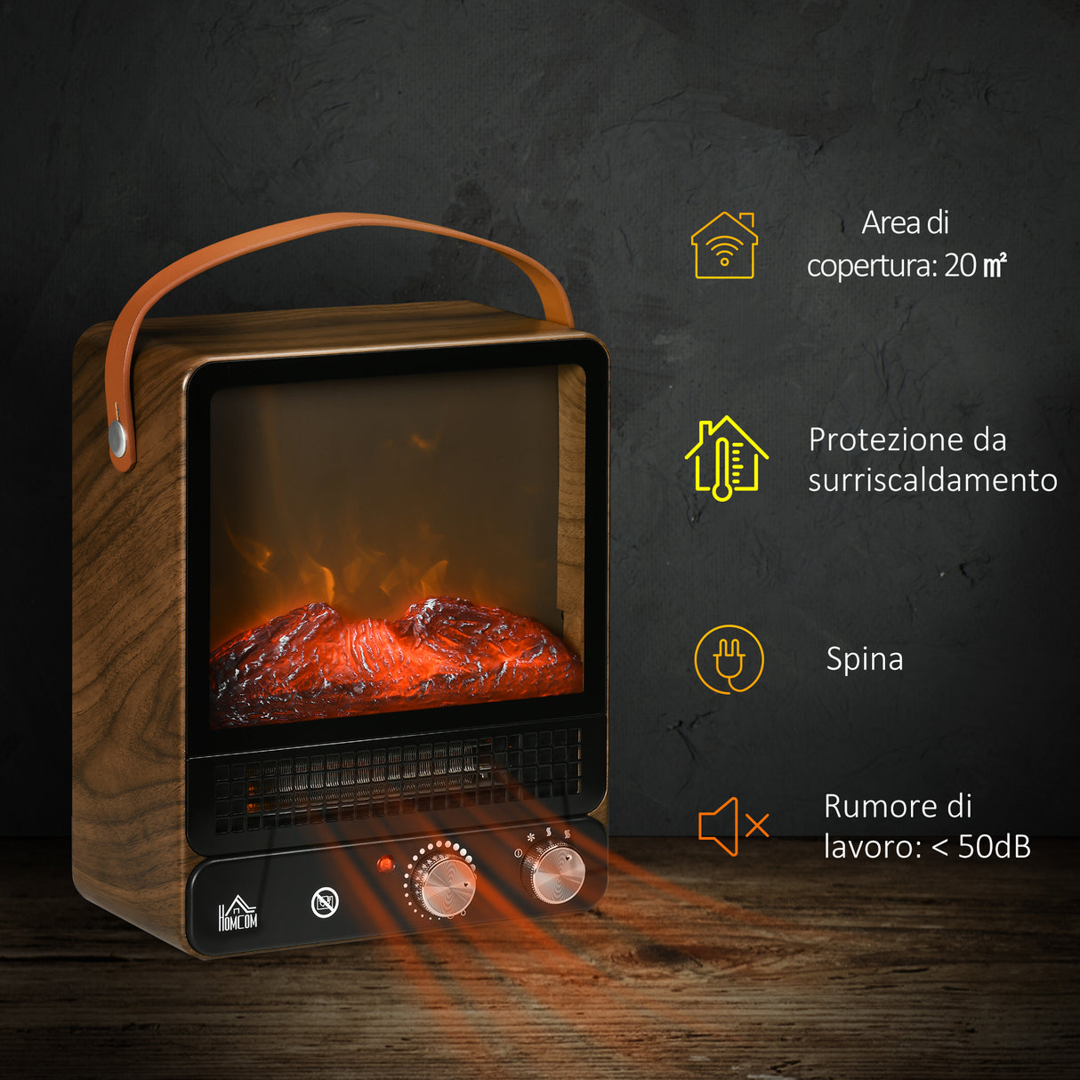 easycomfort camino elettrico con fiamma led 3 modalita di riscaldamento e interruttore di sicurezza 30.3x17.5x37.4 cm