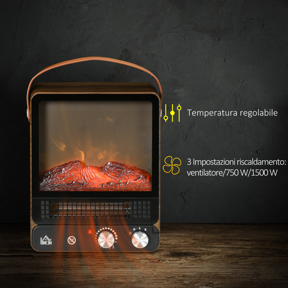 easycomfort camino elettrico con fiamma led 3 modalita di riscaldamento e interruttore di sicurezza 30.3x17.5x37.4 cm