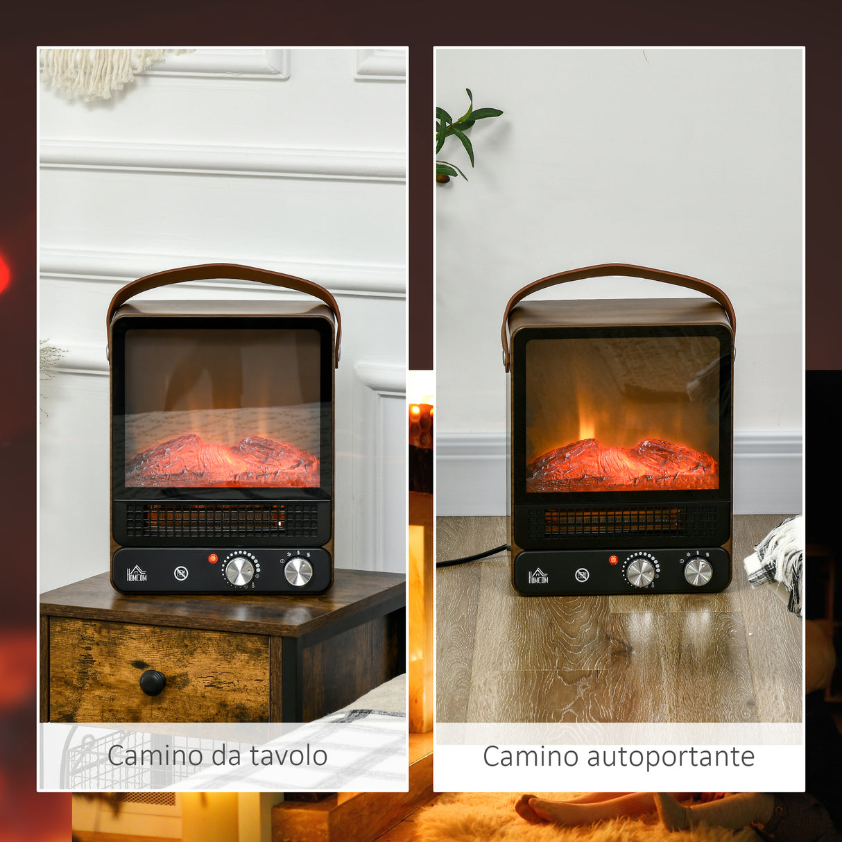 easycomfort camino elettrico con fiamma led 3 modalita di riscaldamento e interruttore di sicurezza 30.3x17.5x37.4 cm