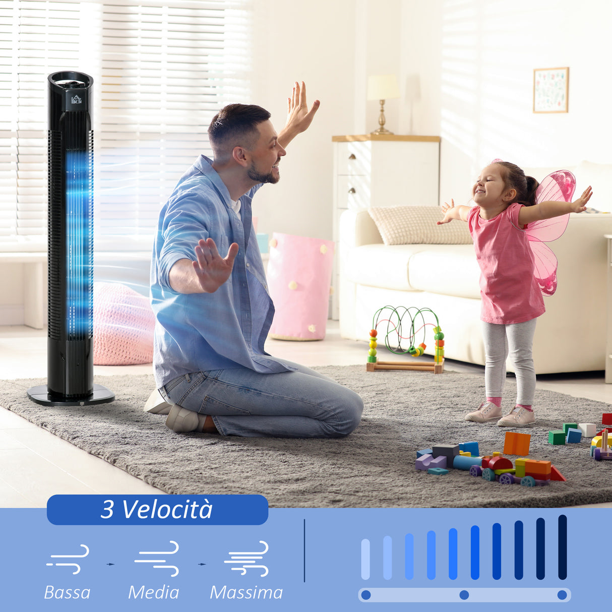 easycomfort easycomfort ventilatore a colonna moderno 3 velocita con oscillazione 70 ventilatore a torre con piantana rotonda e maniglia potenza 50w in pp 20x78 5cm nero