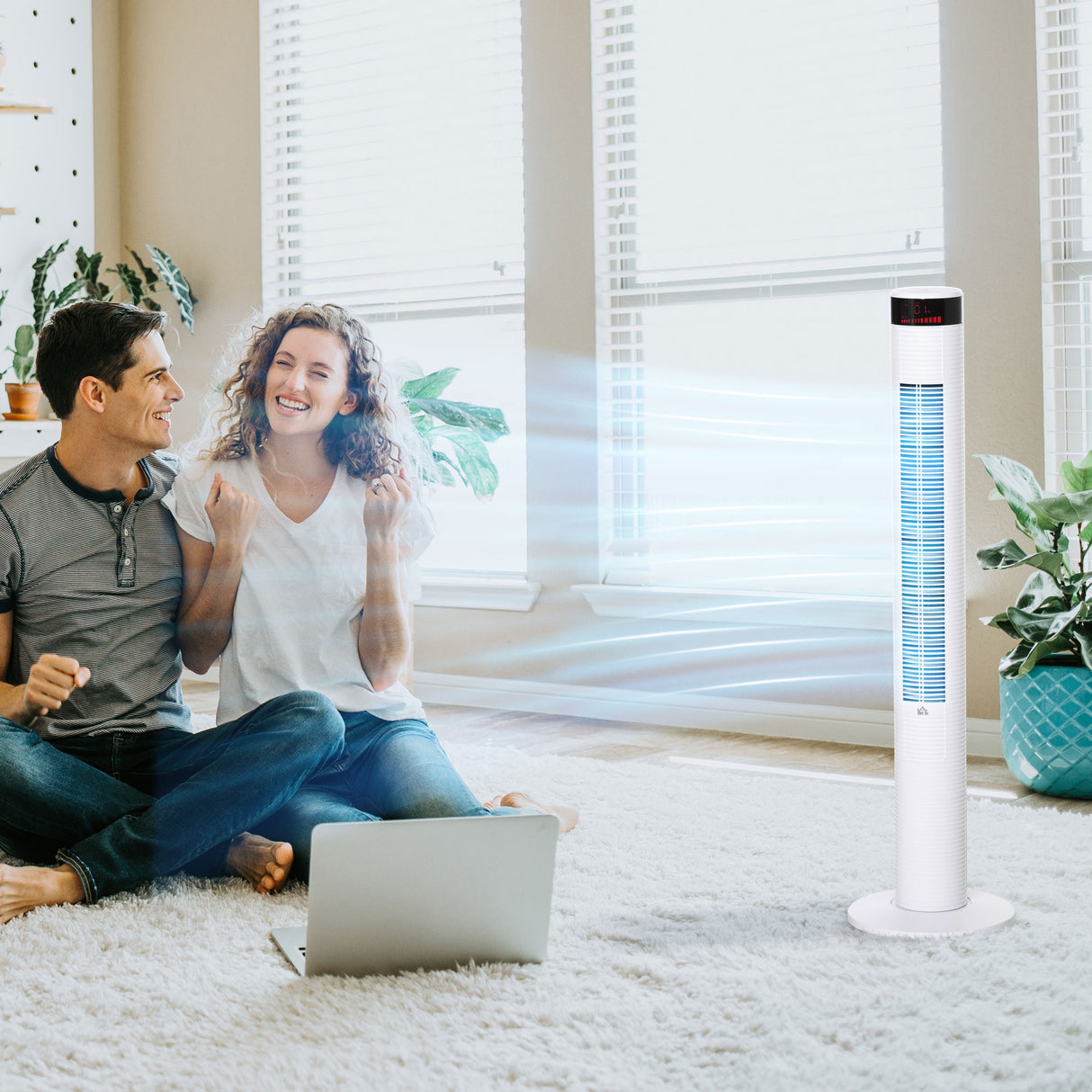 easycomfort ventilatore a colonna con 3 velocita e 4 modalita timer di 12h pannello led e telecomando bianco