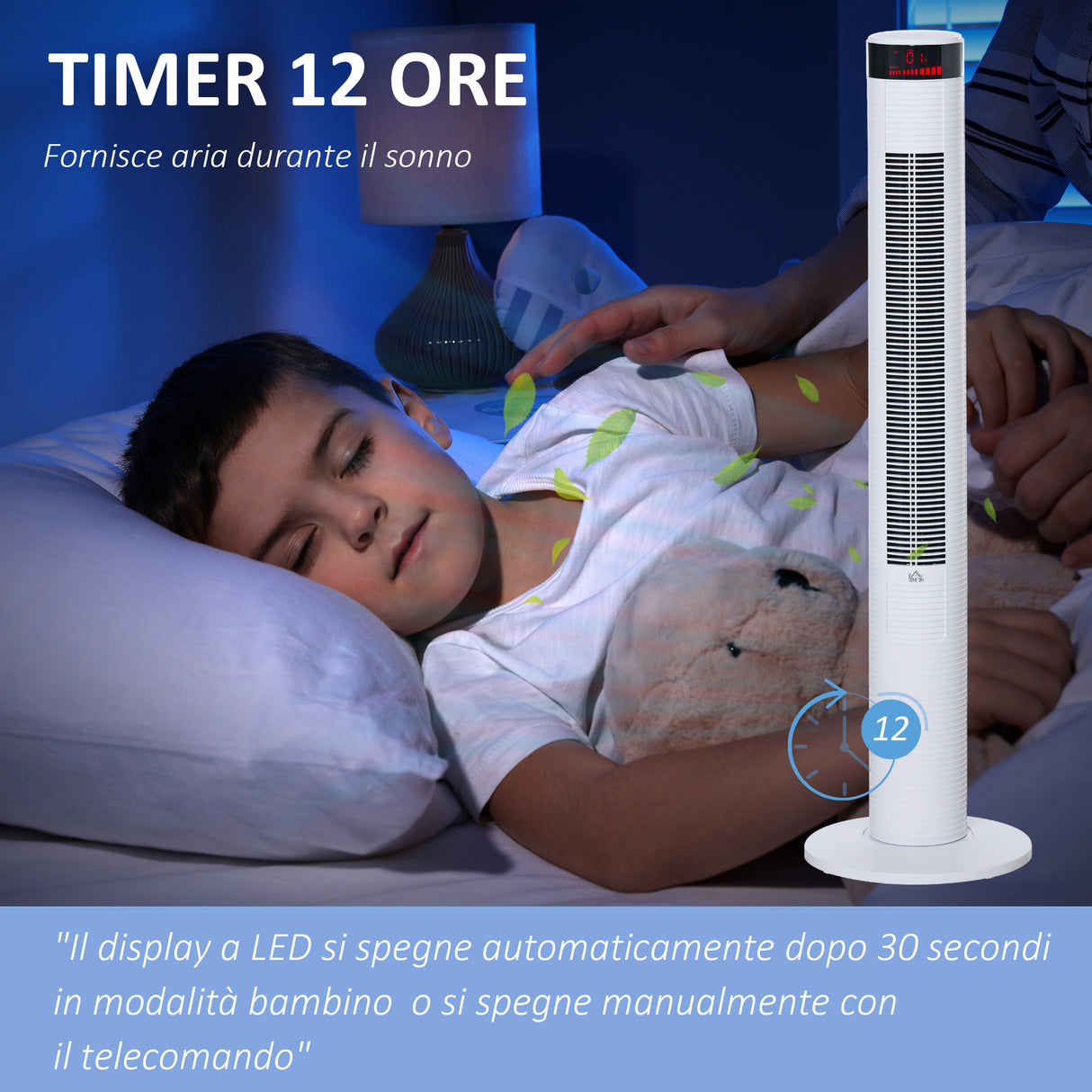 easycomfort ventilatore a colonna con 3 velocita e 4 modalita timer di 12h pannello led e telecomando bianco