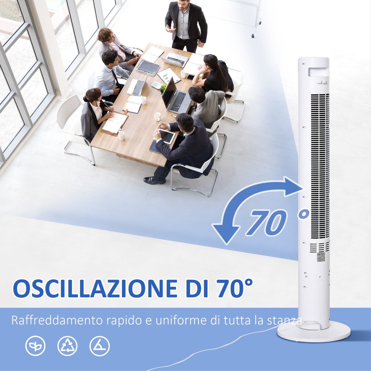easycomfort ventilatore a colonna con 3 velocita e 4 modalita timer di 12h pannello led e telecomando bianco