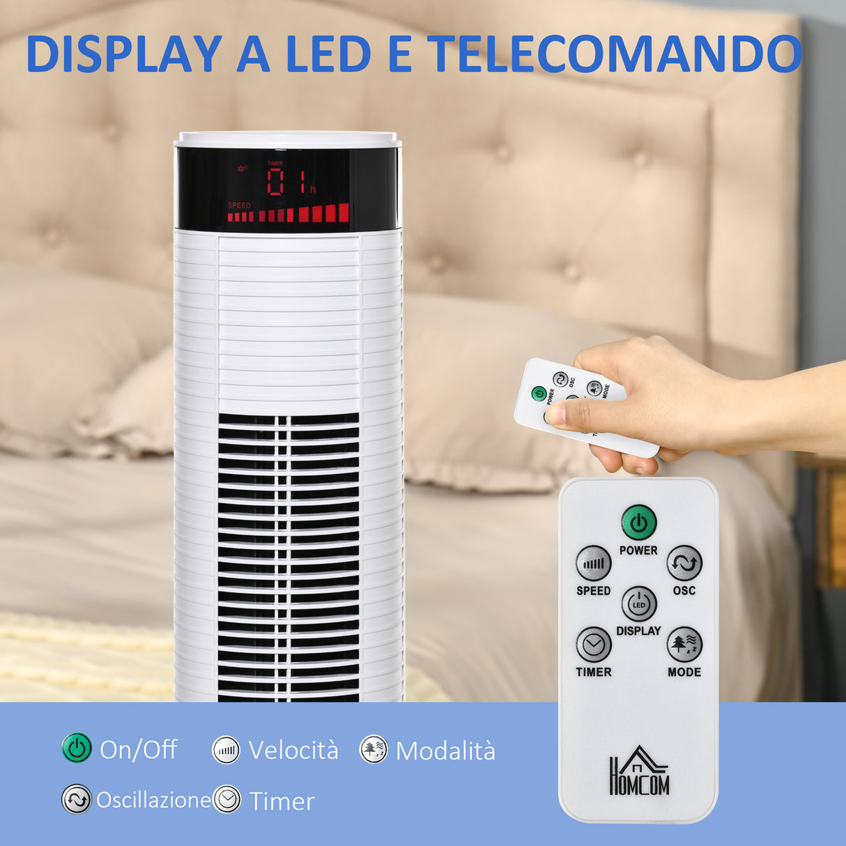 easycomfort ventilatore a colonna con 3 velocita e 4 modalita timer di 12h pannello led e telecomando bianco