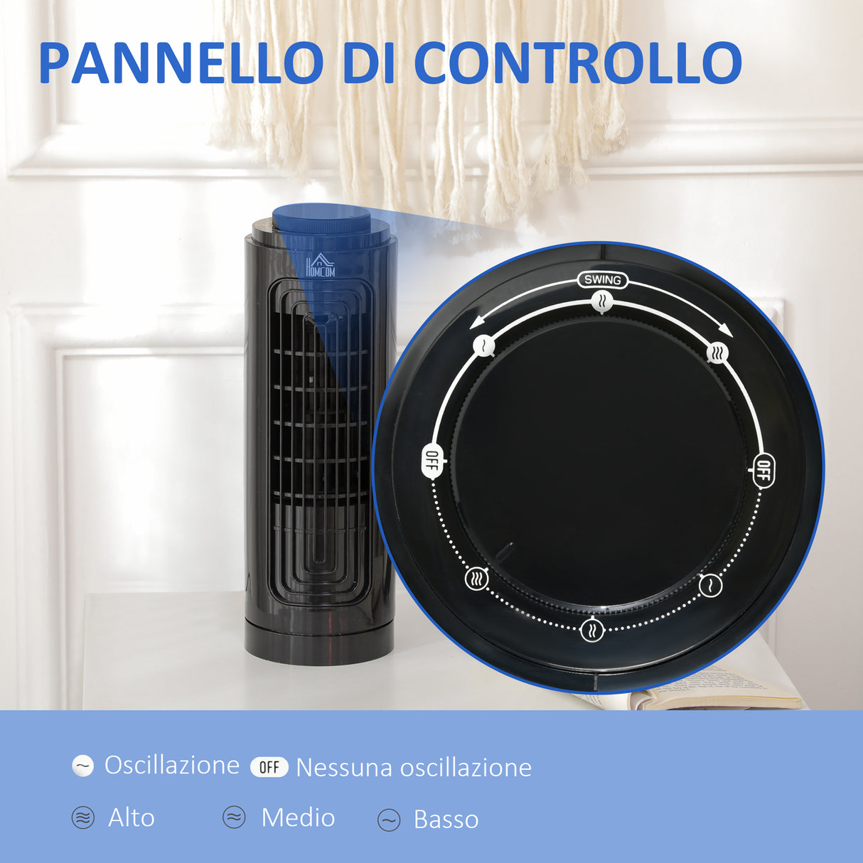 easycomfort ventilatore a colonna oscillante a 3 velocita e basso rumore in abs e rame o11x32.5 cm nero