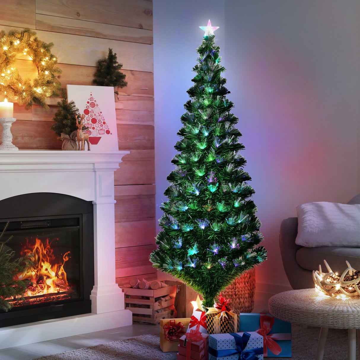 easycomfort easycomfort albero di natale 180cm con 230 luci a led e fibre ottiche colorate 230 rami in pvc ignifughi e base in metallo