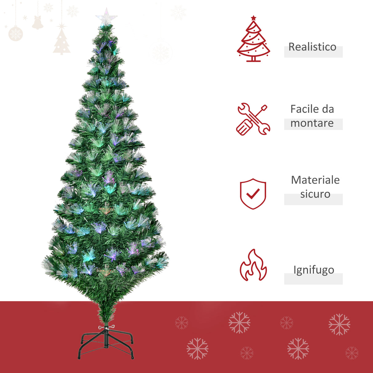 easycomfort easycomfort albero di natale 180cm con 230 luci a led e fibre ottiche colorate 230 rami in pvc ignifughi e base in metallo