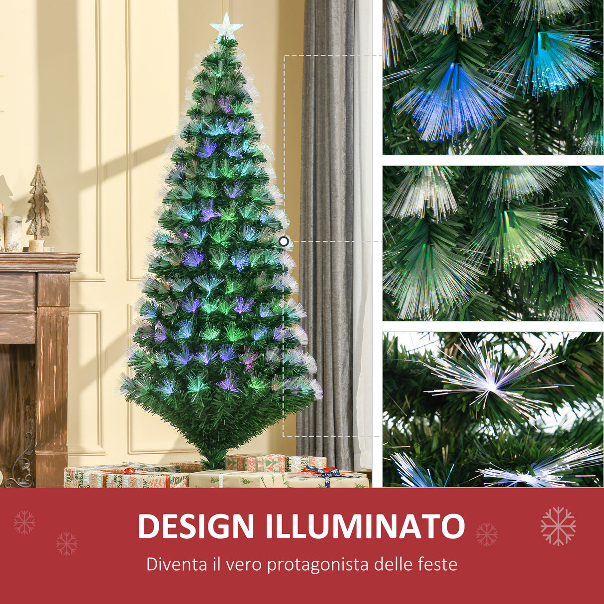 easycomfort easycomfort albero di natale 180cm con 230 luci a led e fibre ottiche colorate 230 rami in pvc ignifughi e base in metallo