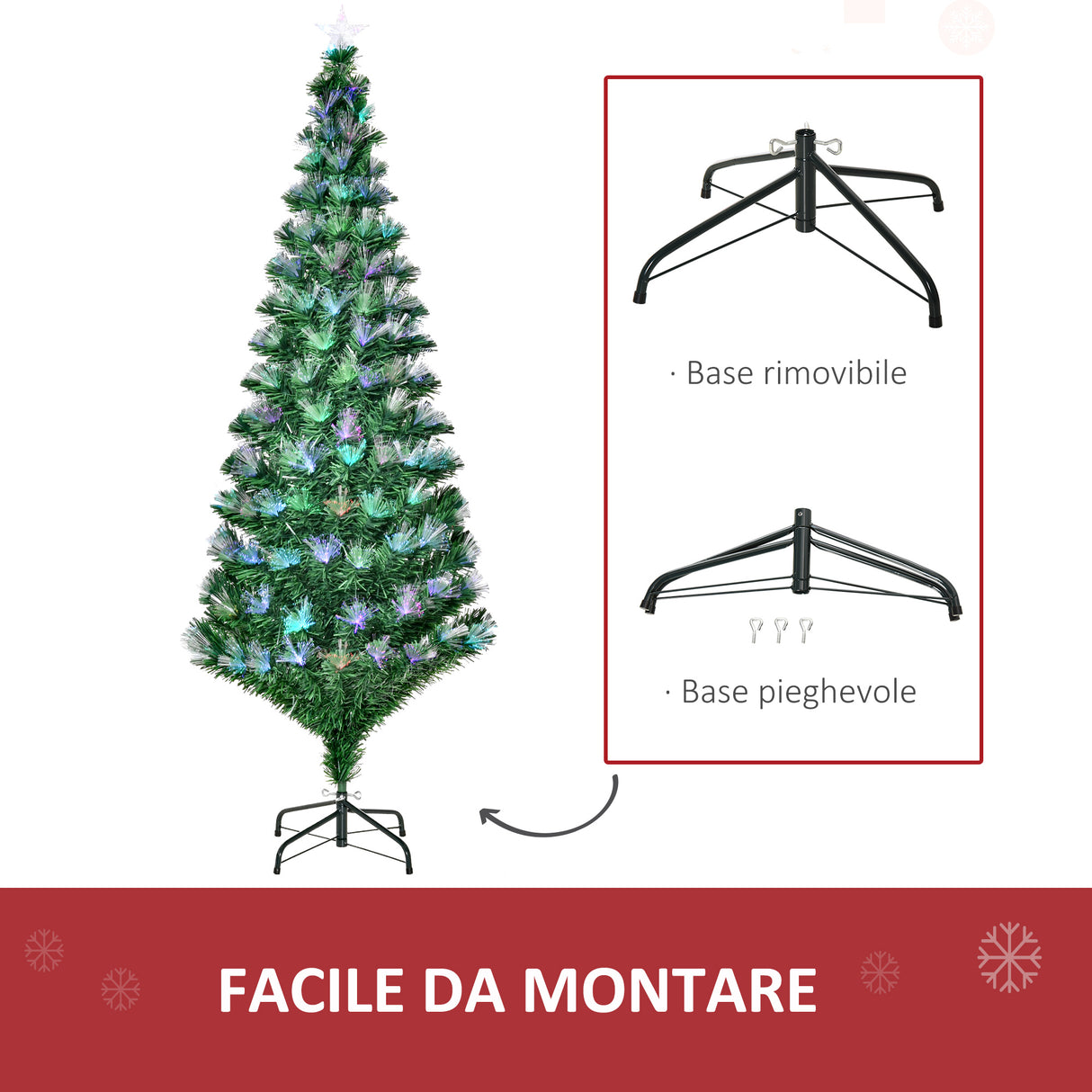 easycomfort easycomfort albero di natale 180cm con 230 luci a led e fibre ottiche colorate 230 rami in pvc ignifughi e base in metallo
