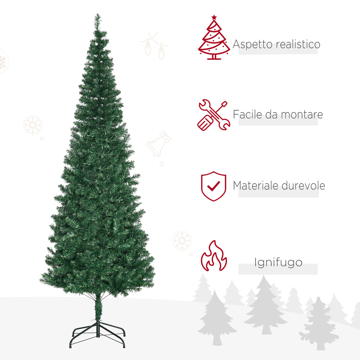 easycomfort easycomfort albero di natale artificiale slim 210cm con 631 rami supporto in metallo