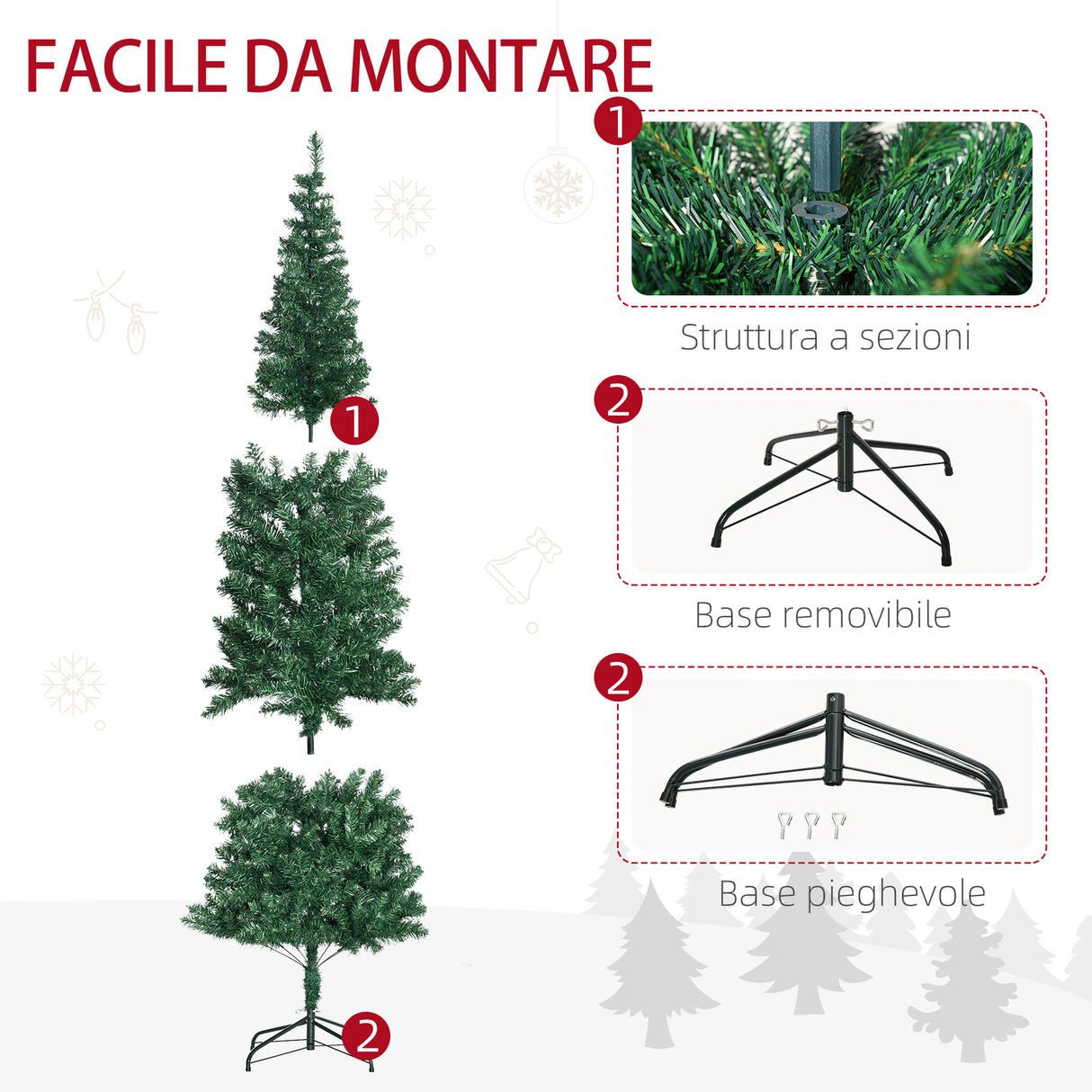 easycomfort easycomfort albero di natale artificiale slim 210cm con 631 rami supporto in metallo