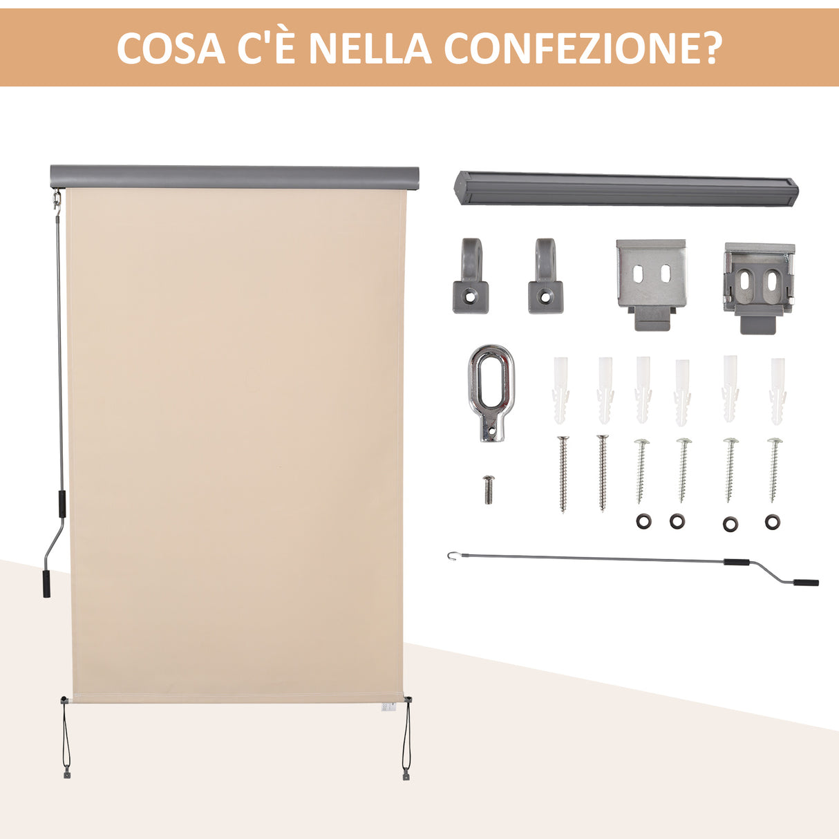 easycomfort easycomfort tenda avvolgibile parasole con manovella installazione a muro o soffitto 120x200cm beige