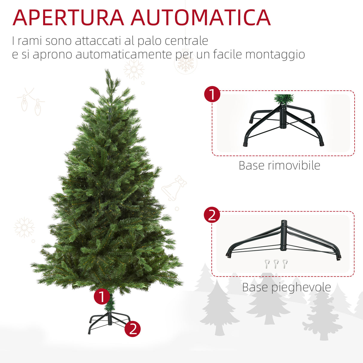 easycomfort easycomfort albero di natale artificiale gigante 150cm realistico decorazione di natale con 440 rami base pieghevole e rimovibile
