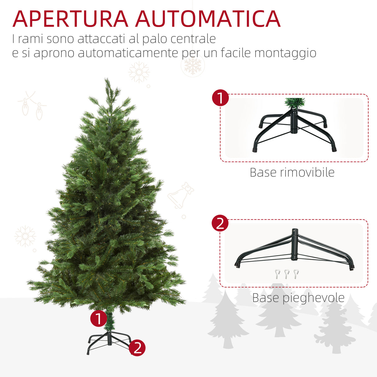 easycomfort easycomfort albero di natale artificiale gigante 180cm realistico decorazione di natale con 696 rami base pieghevole e rimovibile